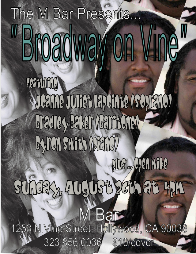 flyer for Broadway On Vine at M Bar