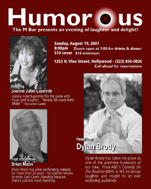 flyer for Humor Us at M Bar